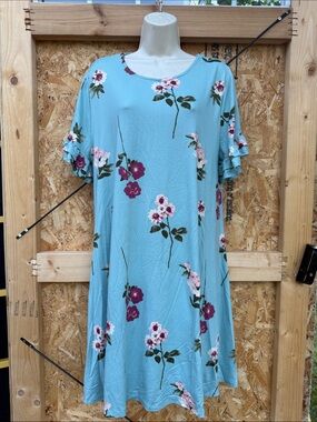 Justify Aqua Floral Midi Dress with Ruffle Sleeves